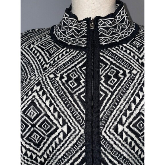 Chico’s Women’s Argyle Print Cardigan Sweater size 2/L Cotton Ramie Zip Up - Picture 2 of 6